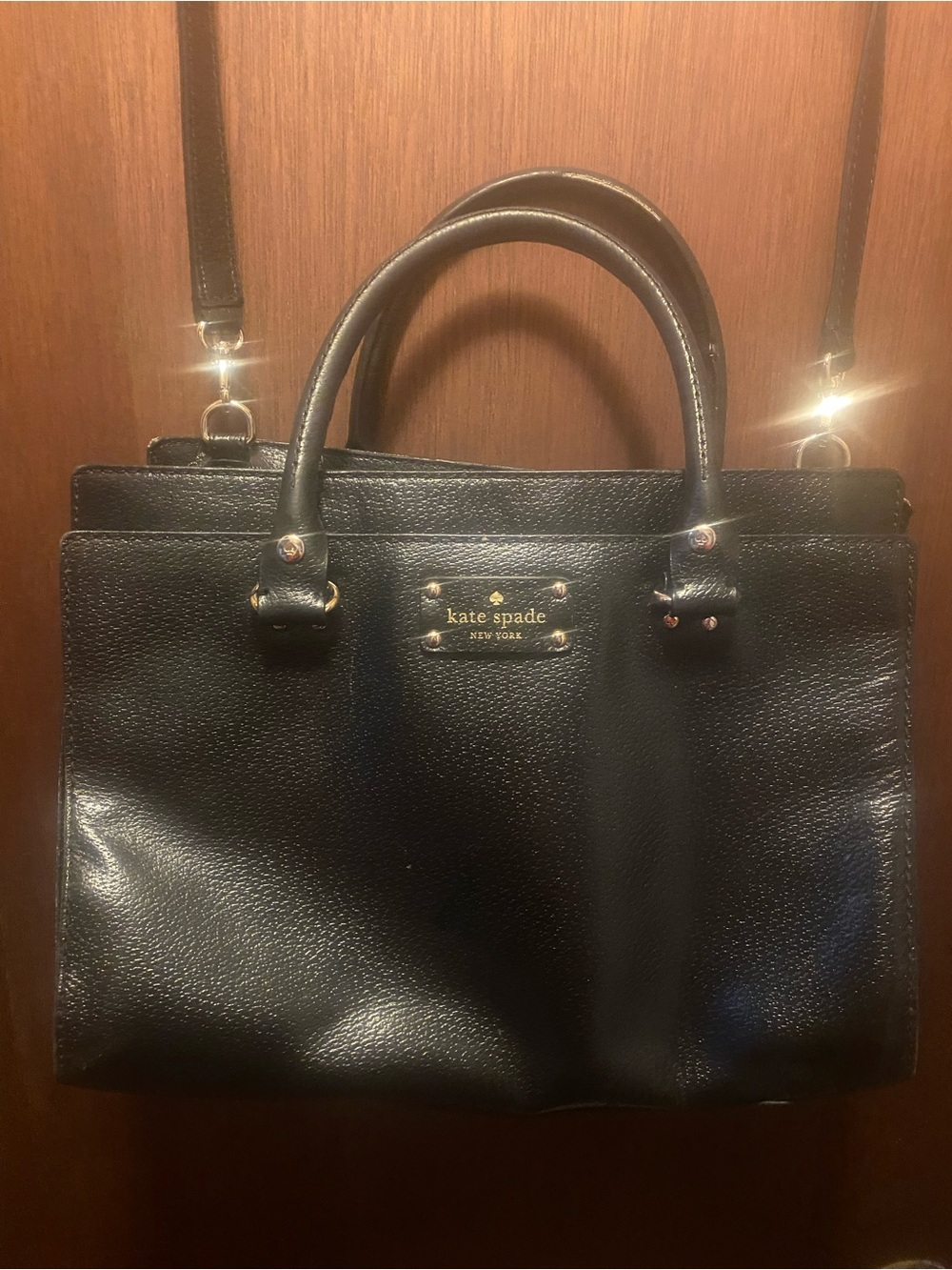 kate spade black leather satchel with gold hardware - Picture 2 of 4